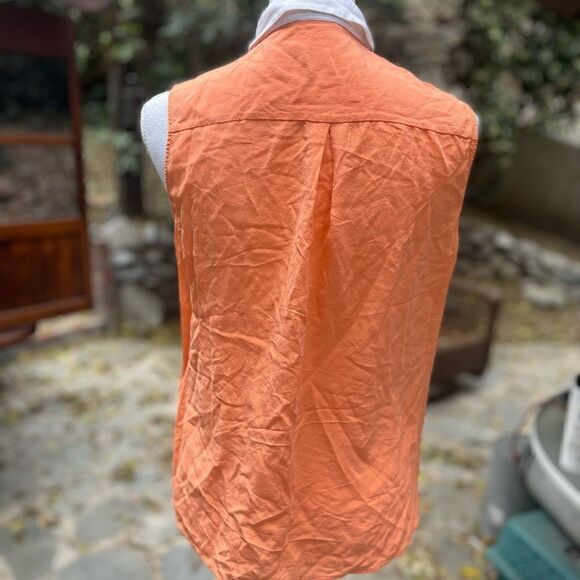 MASSIMO DUTTI SILK BUTTON DOWN SLEEVELESS SHIRT TANGERINE ORANGE WHITE COLLAR M - Picture 9 of 11